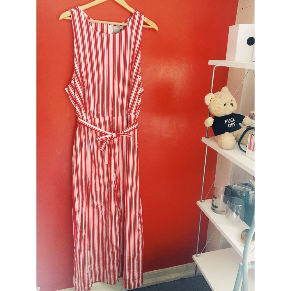 ASOS CURVE Pinstripe Red & White Jumpsuit